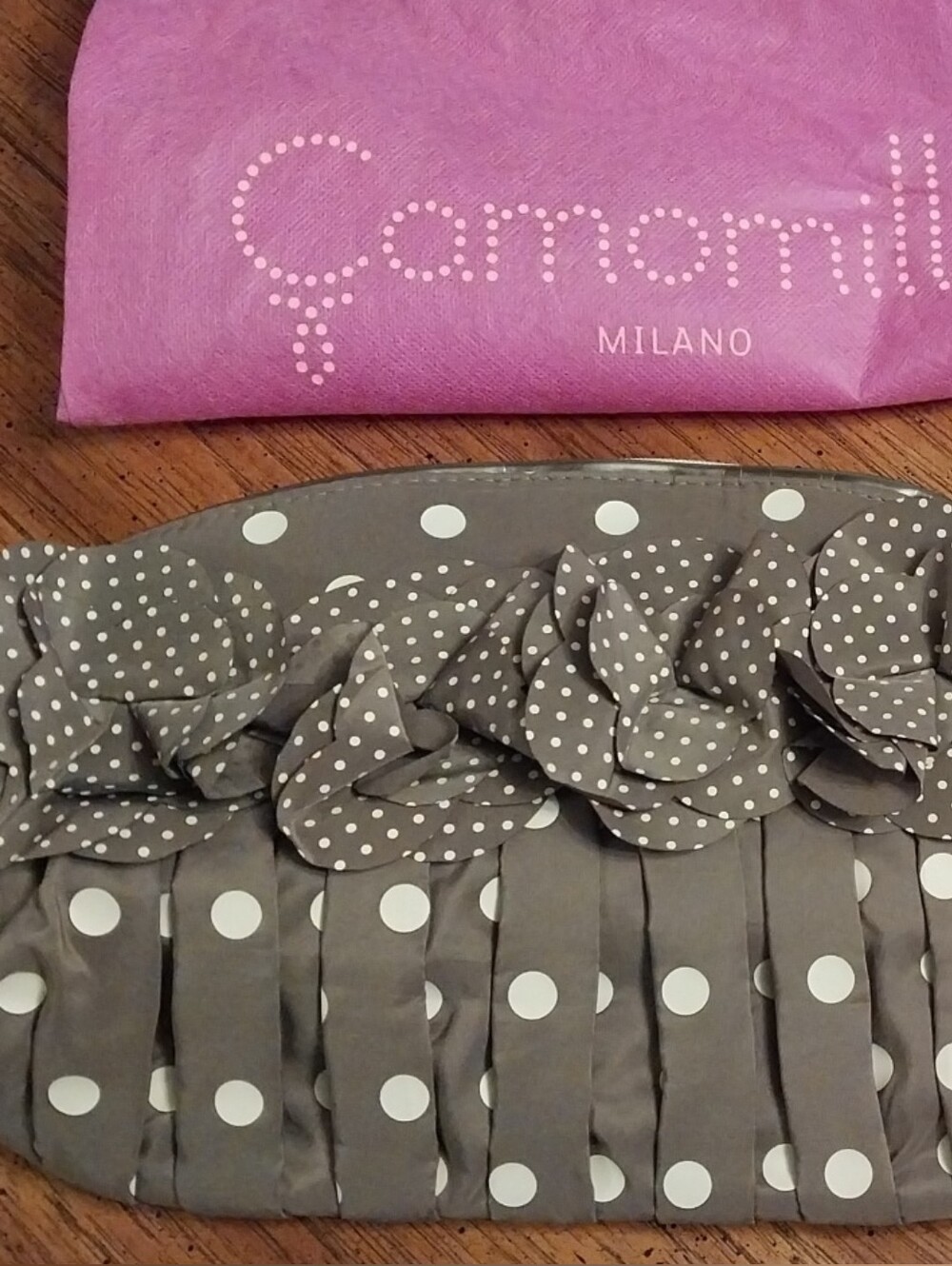 Camomilla MILANO Italy Brown With Polka Dot Floral Clutch